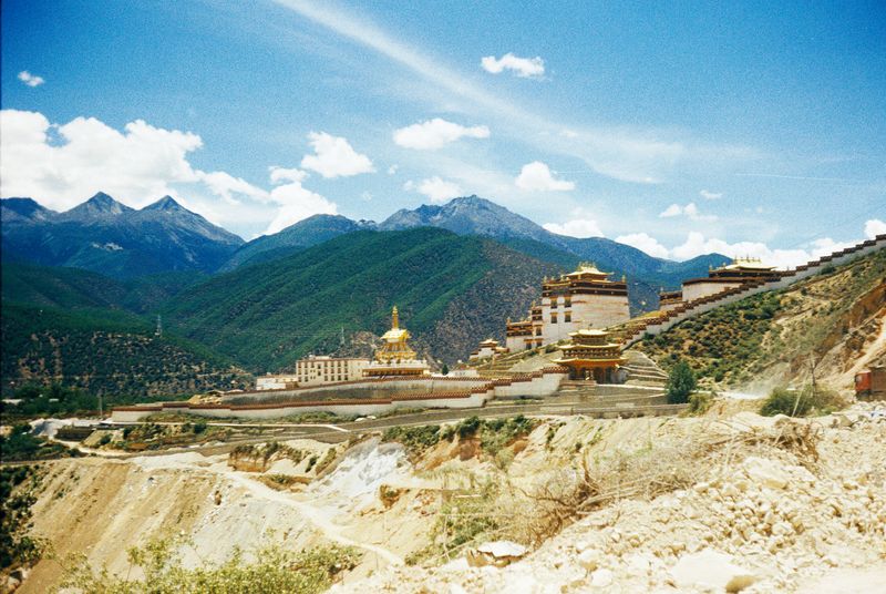 A Tibetan Lamaist temple on the slopes of a mountain in Garze, western Sichuan