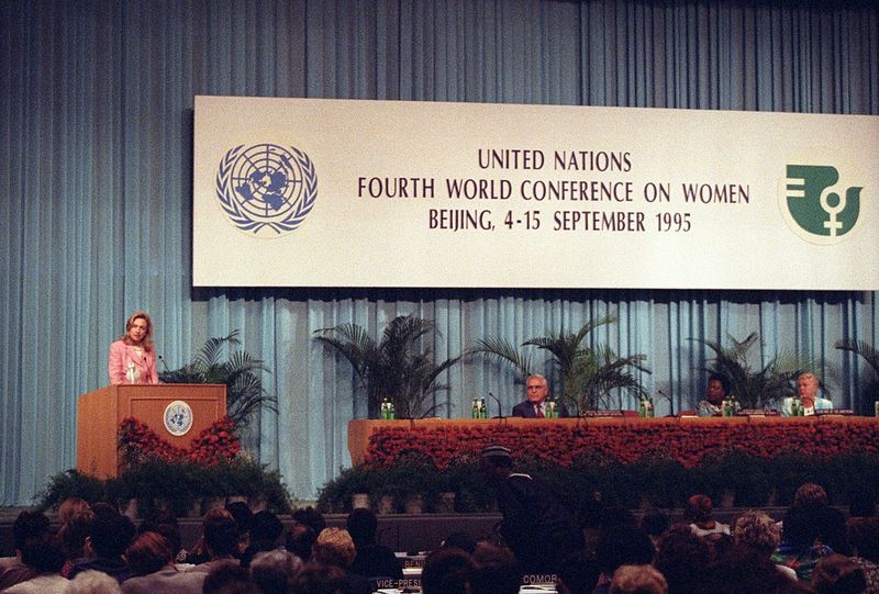 Hillary Clinton makes a speech at the UN Fourth World Conference for Women in Beijing in 1995