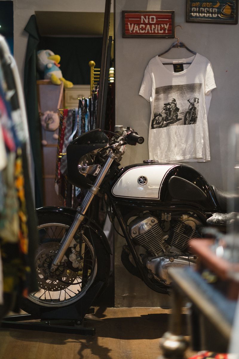 Vintage motorcycle in Toxic Waste, a vintage shop in Zhengzhou, China