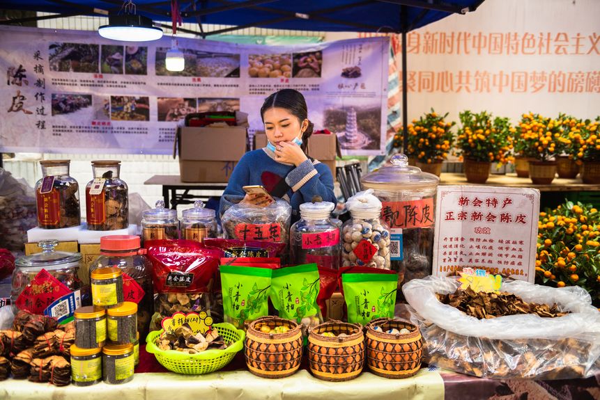 Street stall selling herbs during Chinese New Year