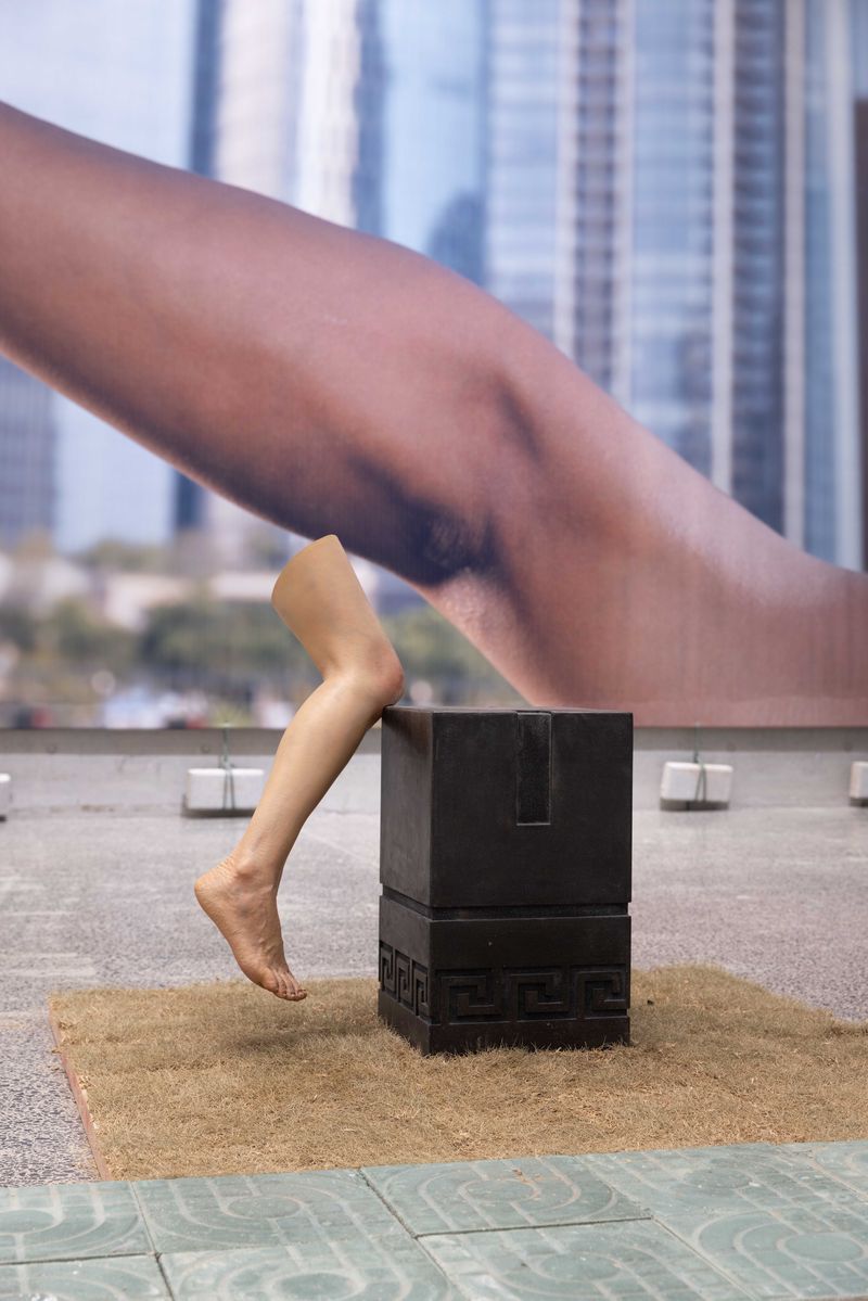 “Right Leg” (2022) captures an accident Yang Jun, Li Liao’s wife, had while riding Li’s scooter. Li Liao, artist work as a delivery driver in China