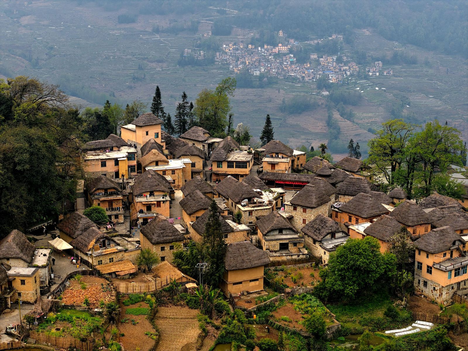 Drone shot of Azheke Village Yuanyang County