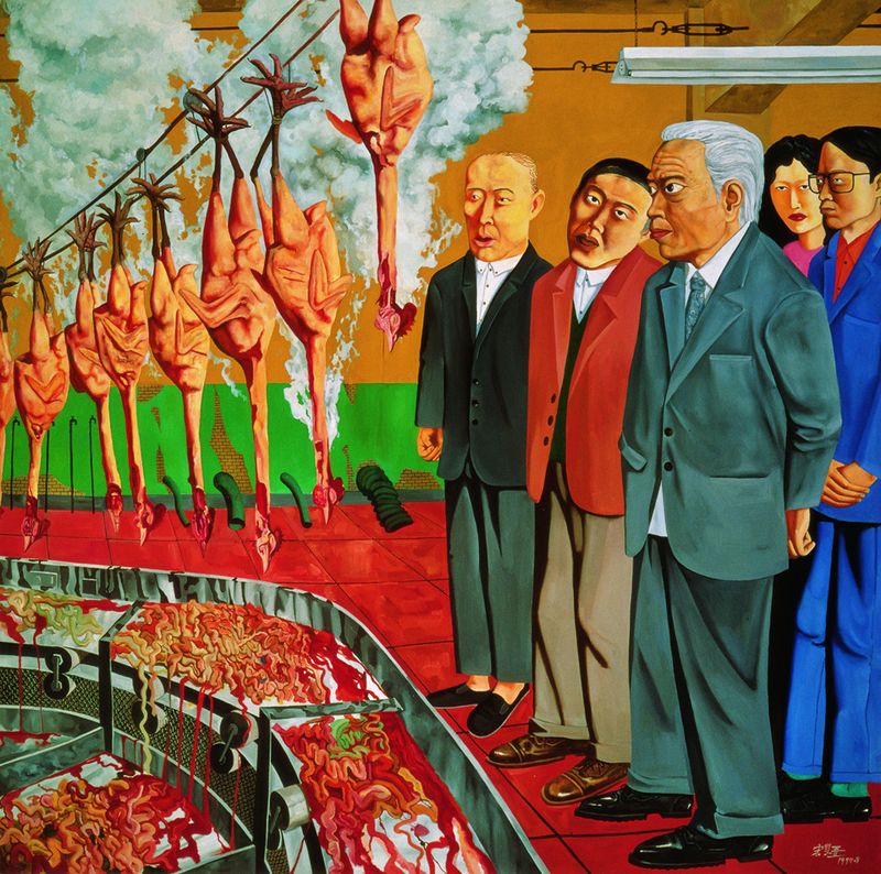 Song Yonghong paints the production line in China in the 1990s