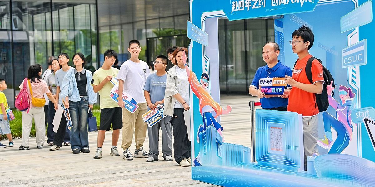Chinese college students taking photos