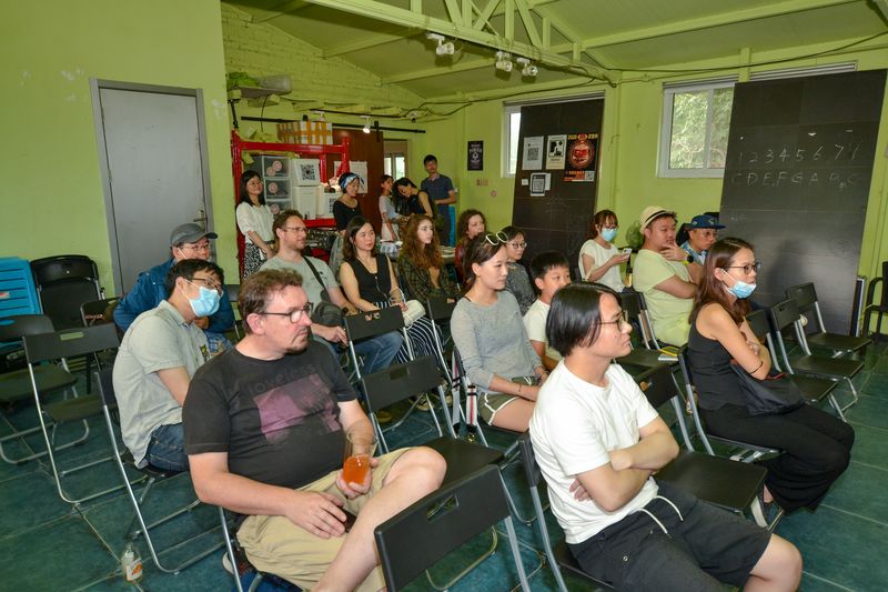 Attendees of the podcast event