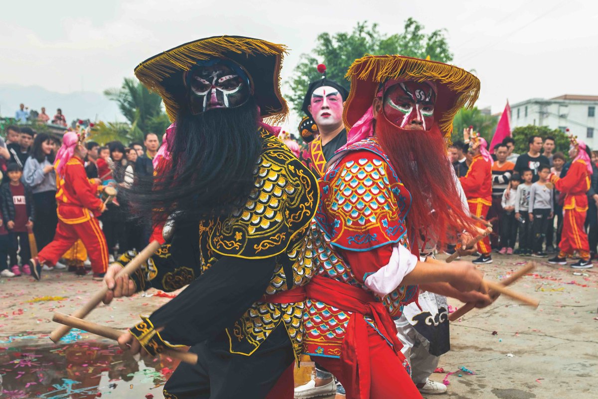 Dancing with wooden clubs is a distinctive skill from Yingge