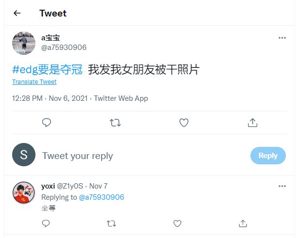 Twitter user pledges to post photo of girlfriend during sex if EDG wins