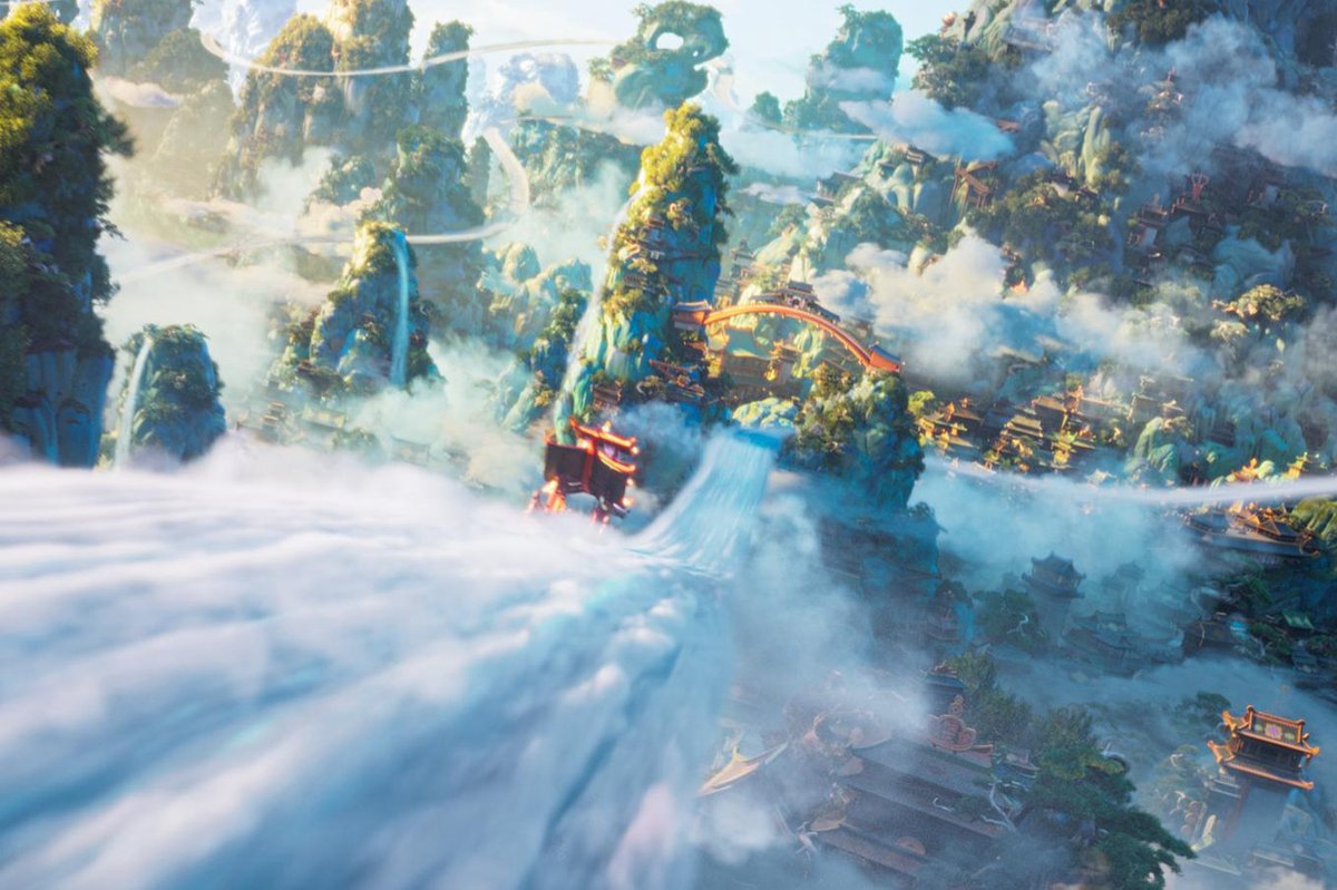 Penglai, the celestial realm, bustling metropolis where humans and deities coexist, Chinese animation film All Wishes