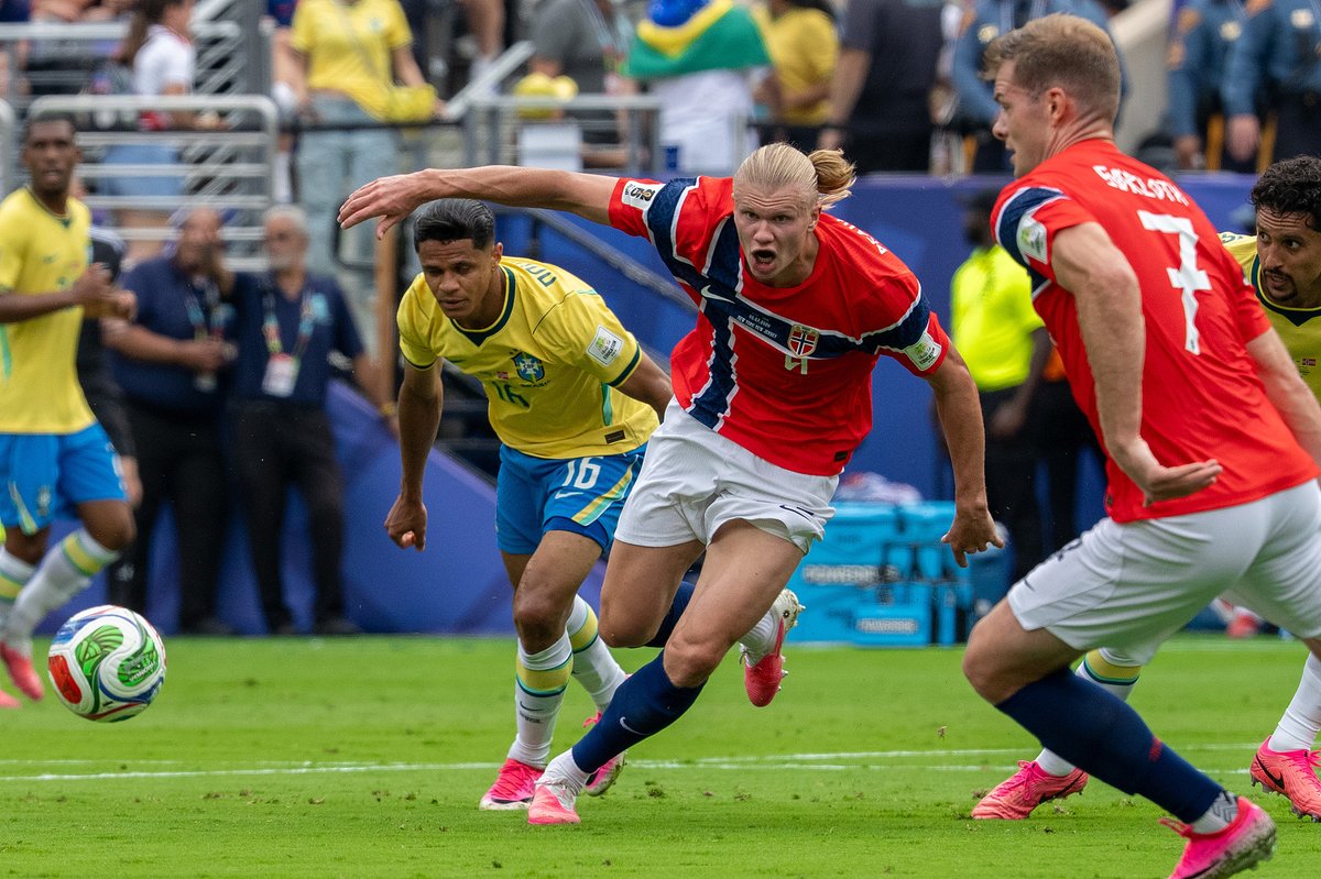 Erling Haaland scored two late goals in a stunning 2-1 win over Brazil to advance to the country's first-ever quarterfinals on July 5