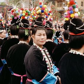 Female Dong ethnic minority villagers gather for Sama festival