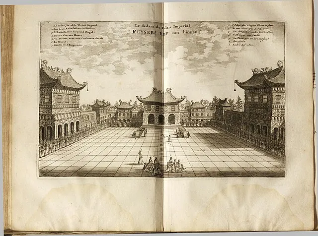 Drawing done by the Dutch painter John Neuhof with the Dutch East India Trading Company visiting the Forbidden City