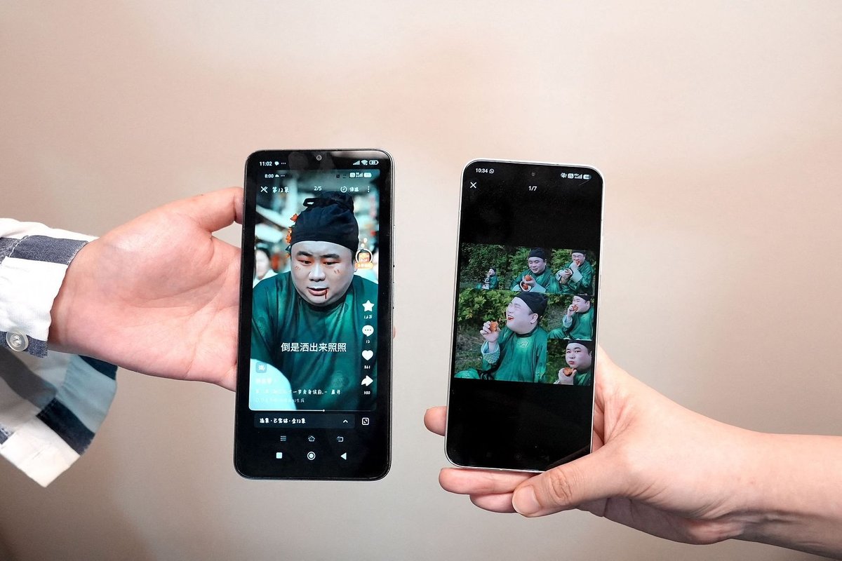 Screenshots of hanfu stylist Baicai's social media post (R) and the AI microdrama (L) accused of stealing his likeness without authorization, micro dramas actors sell likeness