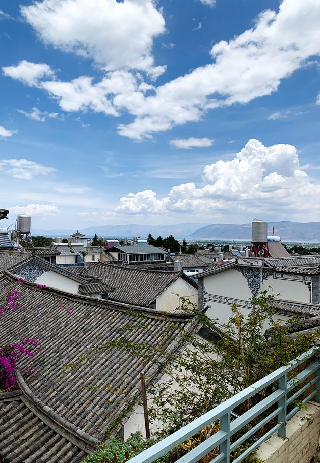 Rooftop view from a guesthouse in Dali, which reflects the architecture of the Bai people
