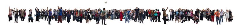 A cutout panoramic image of people taking photos from Yan Jiacheng's "This is a Long Story"