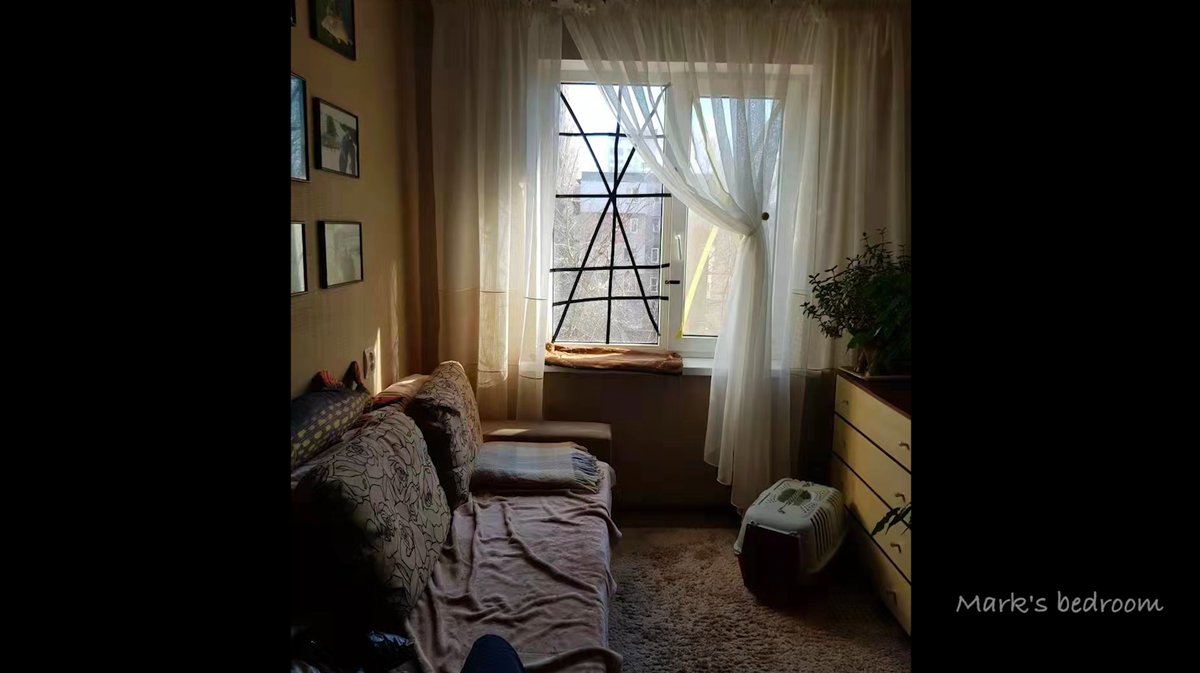 A screenshot showing Mark's bedroom in Ukraine