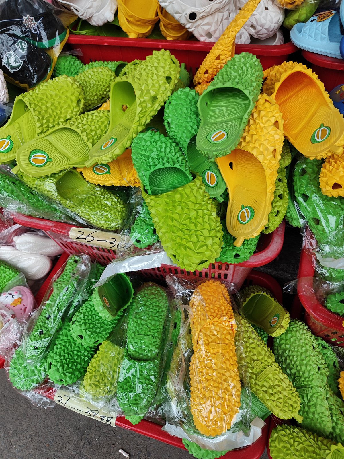 Vendors selling durian slippers