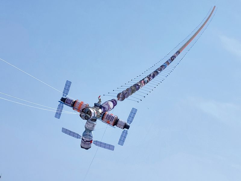 Four versions of the space station kite were made before it was ready to fly