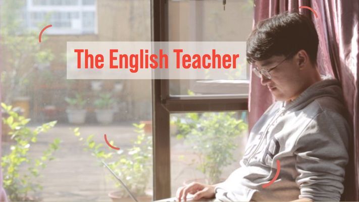 A young man thinking of what to do next, by the window, documentary, english teaching, covid