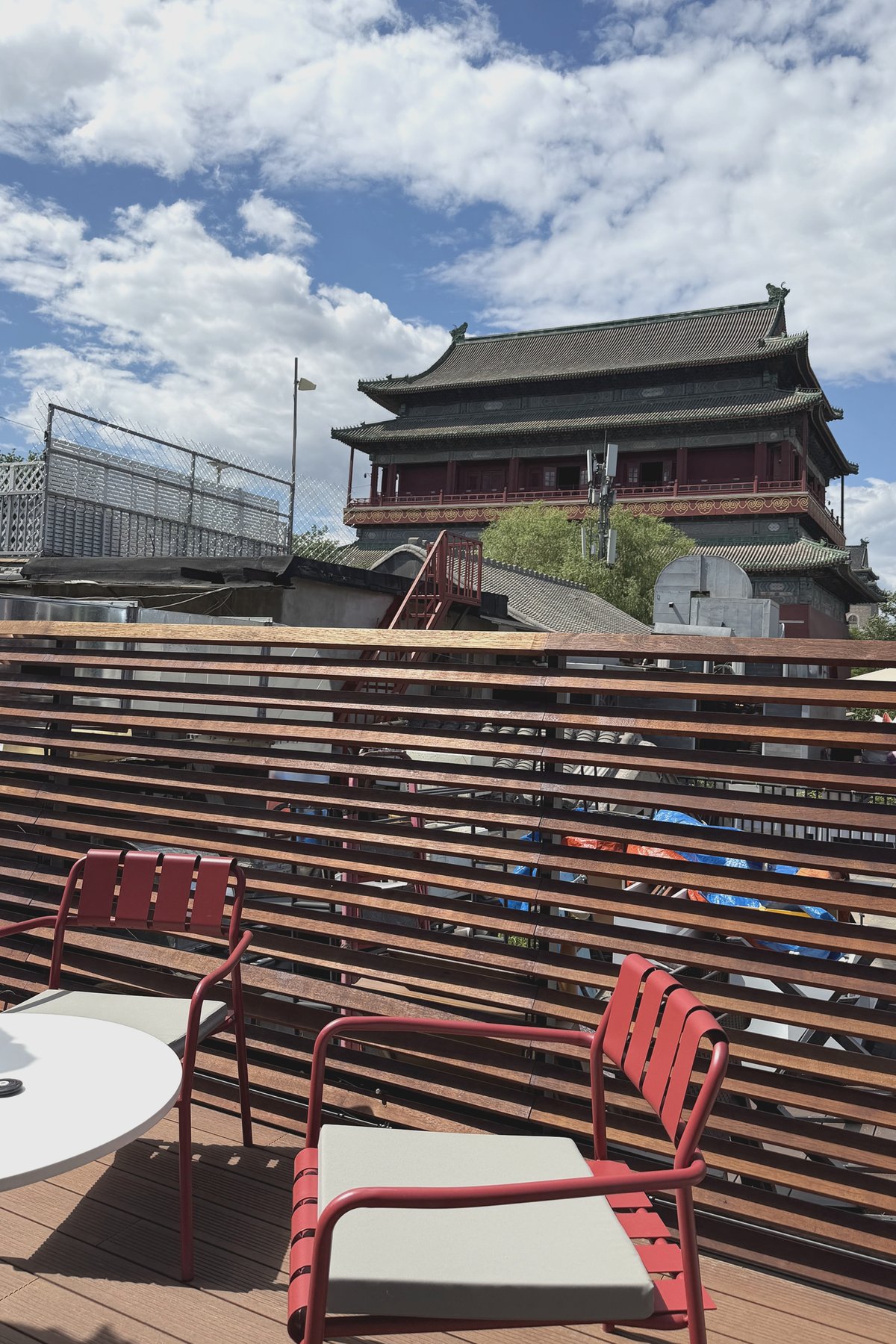 View of the Drum Tower from Shixi Teahouse’s second-floor terrace