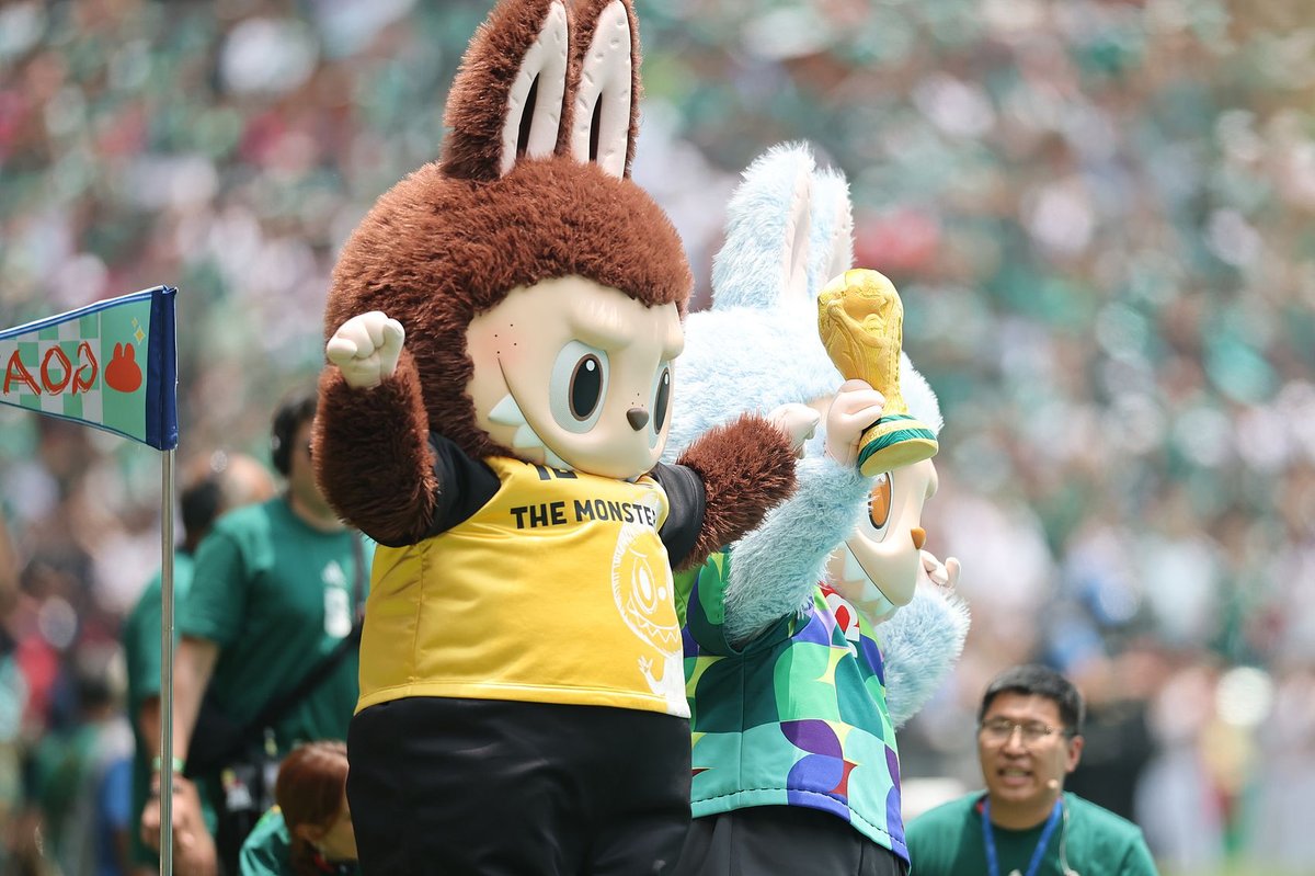 Pop Mart’s Labubu mascots are spotted courtside during the 2026 World Cup opening ceremony in Mexico