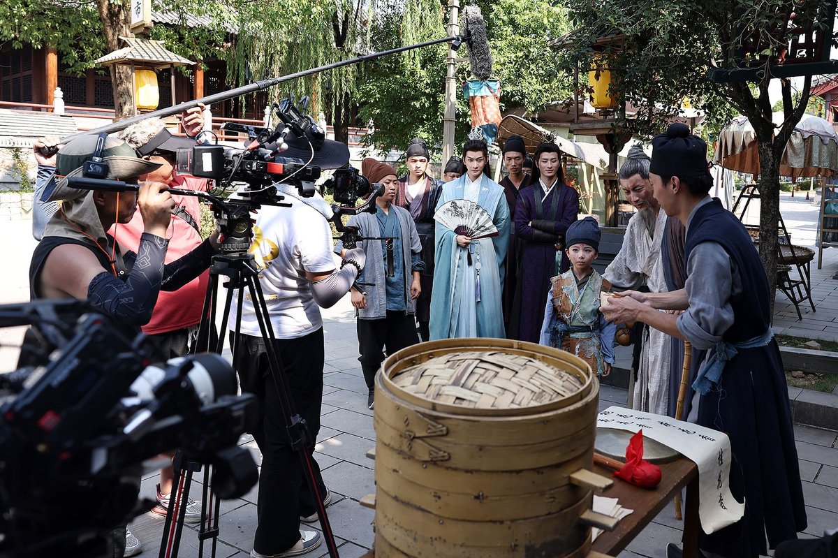Production crew filming Chinese micro drama