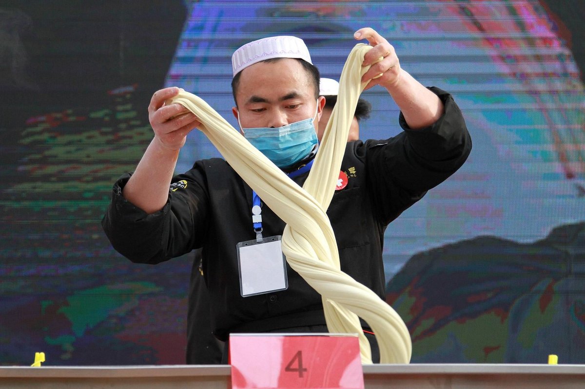 Hualong county hosted a lamian competition in 2019, showcasing the skills of local chefs