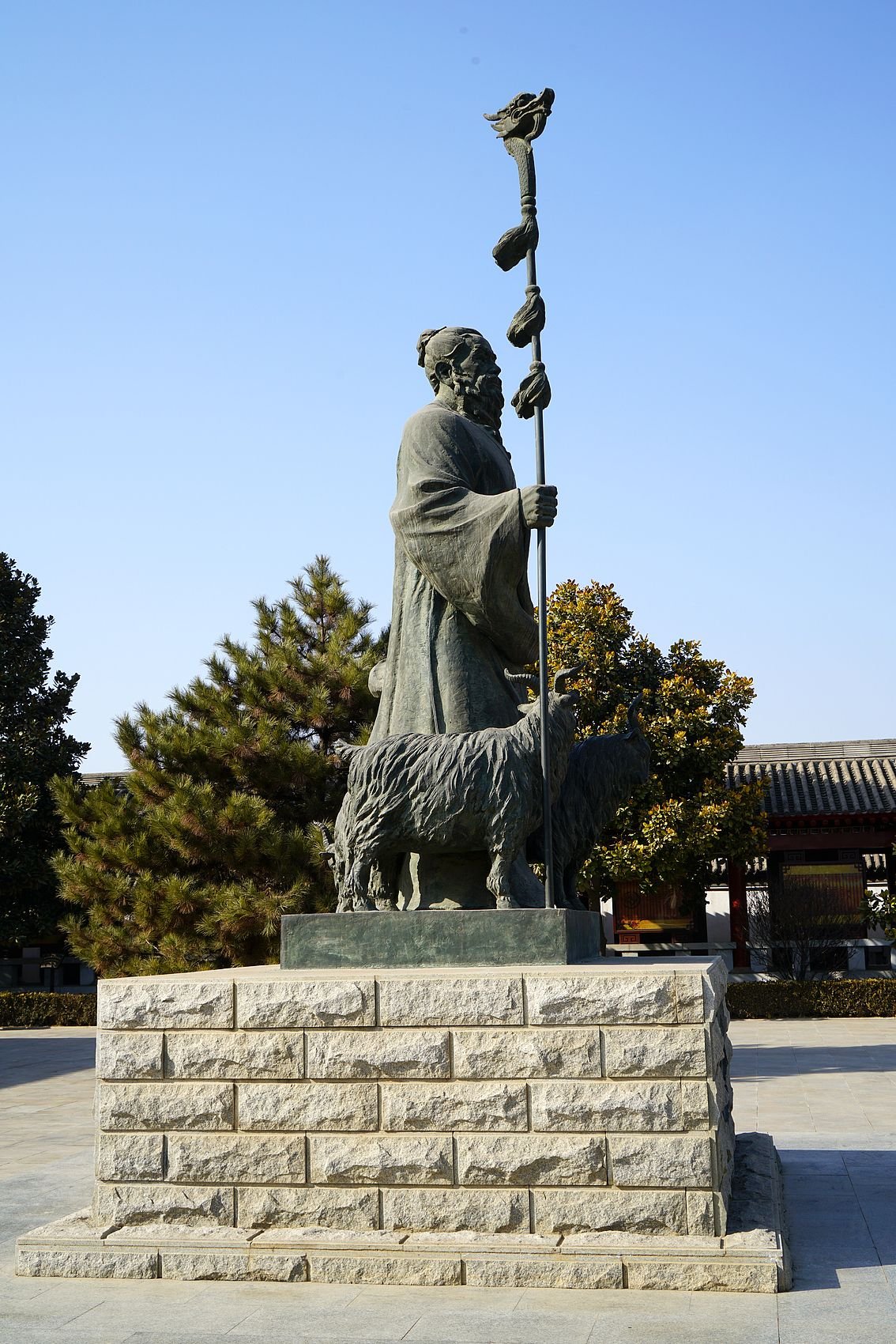 A modern statue depicts Su Wu herding sheep during his 19-year exile in Siberia, holding on to his bamboo staff