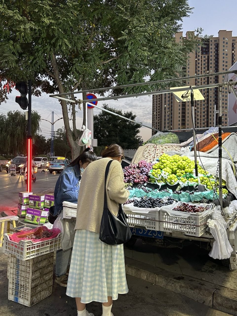 A streetside vendor selling grapes, including the local variety first planted here as recently as the 1950s