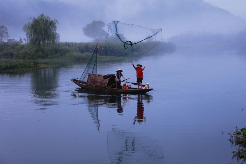 Fishing is still a part of rural livelihoods in this part of Zhejiang, though in some villages, they are merely props for the delight of tourists