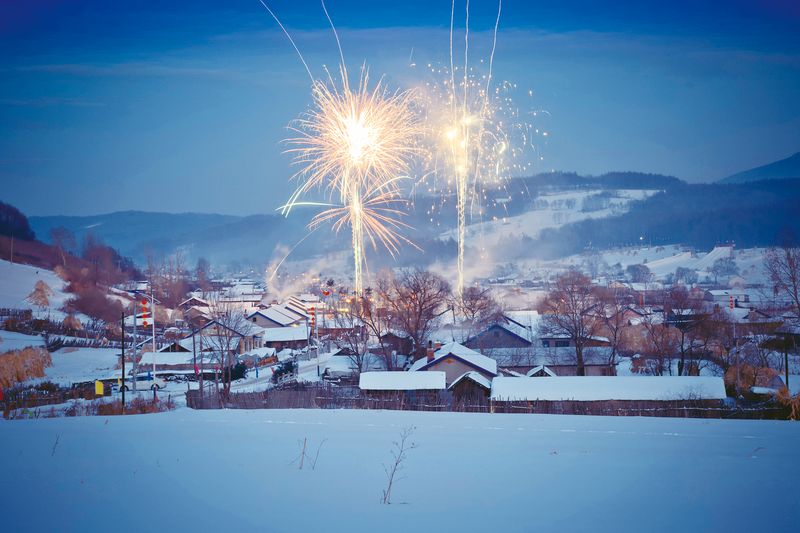 Fireworks at Erhe village, a popular rural destination during the Lunar New Year festival season