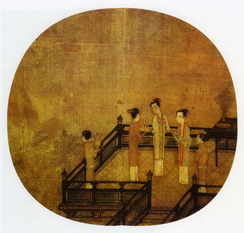 Women wearing “beizi” and talking about Mohele on a Song dynasty silk drawing scroll (VCG)