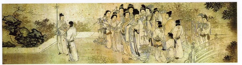 A drawing of Su Dongpo with his friends drinking and enjoying games, part of the drinking culture in ancient China.