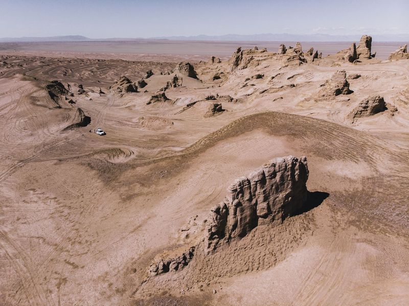 The desert landscape outside of Delinghua city in Qinghai province