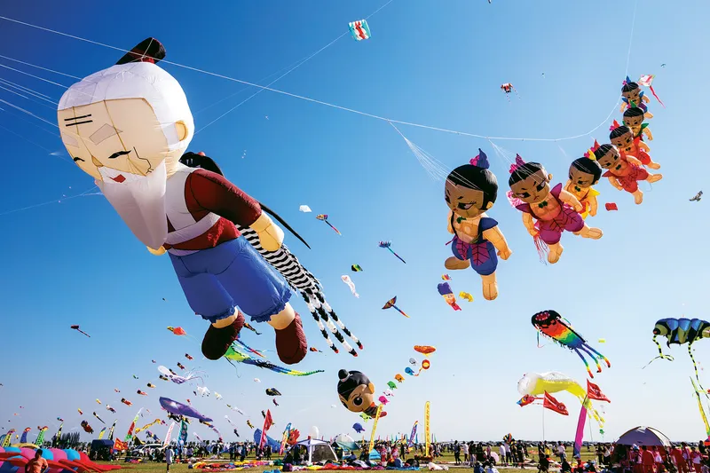 Kites depicting all seven brothers from China’s famous cartoon, Calabash Brothers, plus their grandpa, took to the sky above Weifang in September 2020