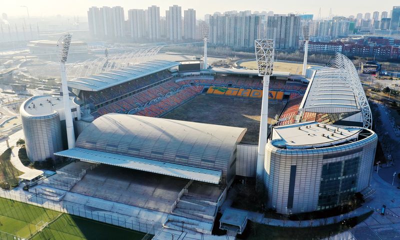 The Tianjin Teda Football Stadium has been empty of fans for over a year because of the pandemic