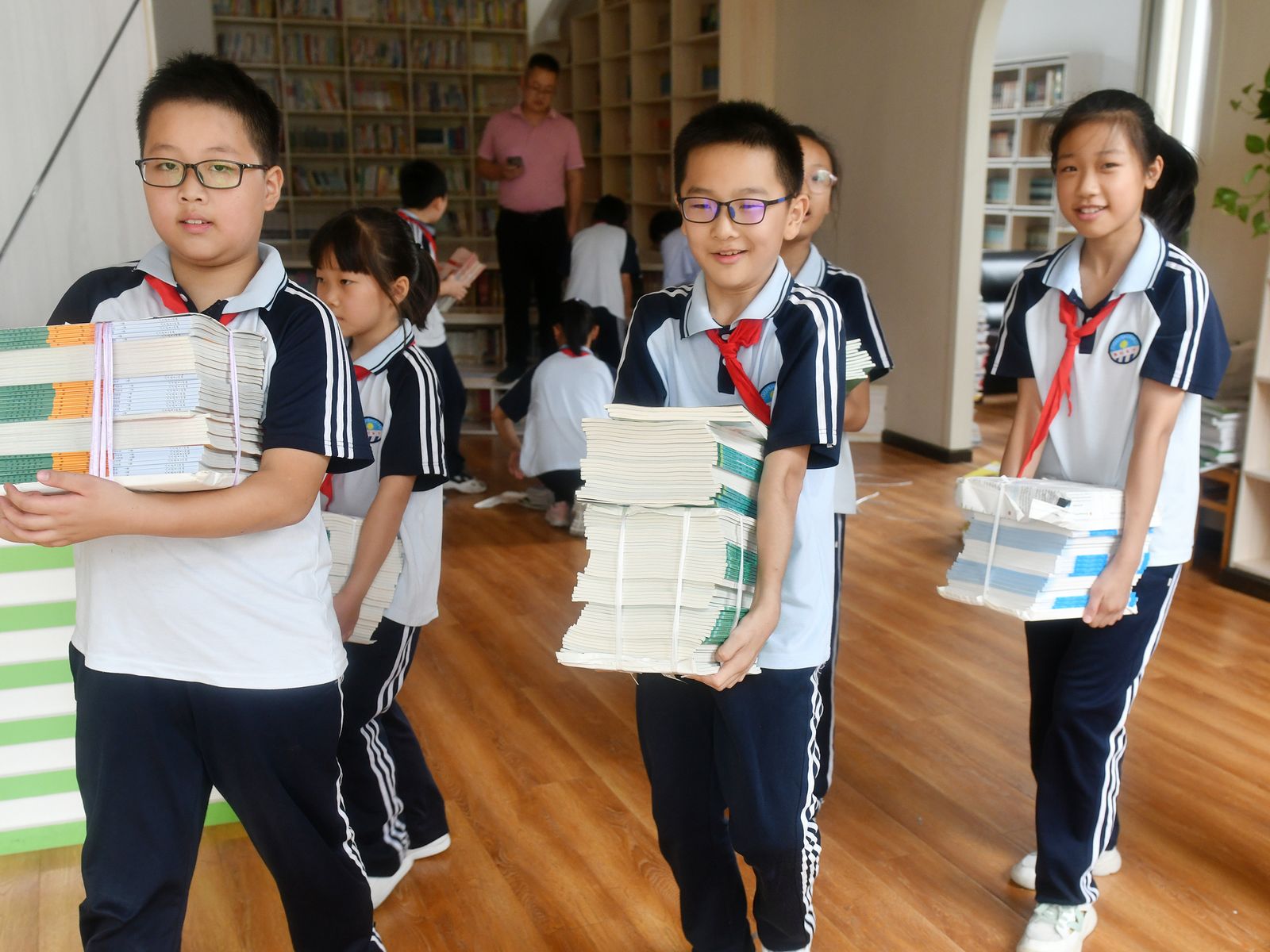 Chinese students with books
