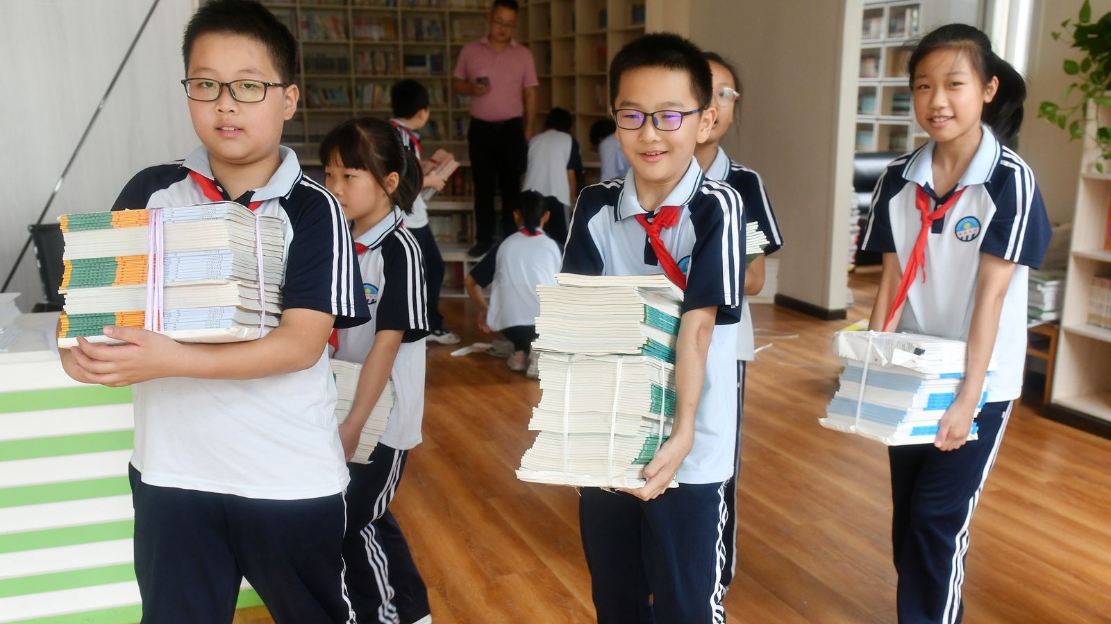 Chinese students with books
