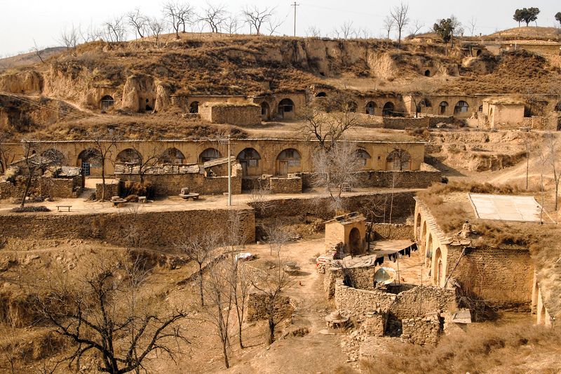 Cave-dwellings on the loess plateaus near Yan’an are familiar sights in films set in the region