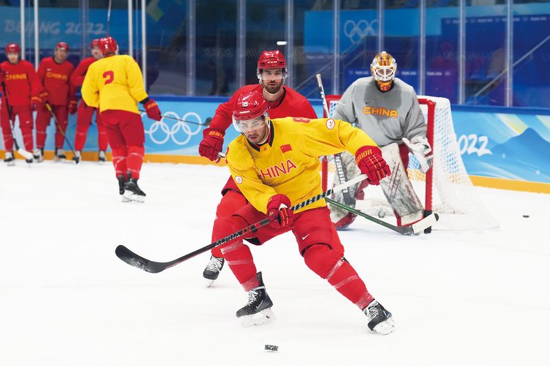 China’s men’s national ice hockey team practicing for the 2022 Winter Olympic Games