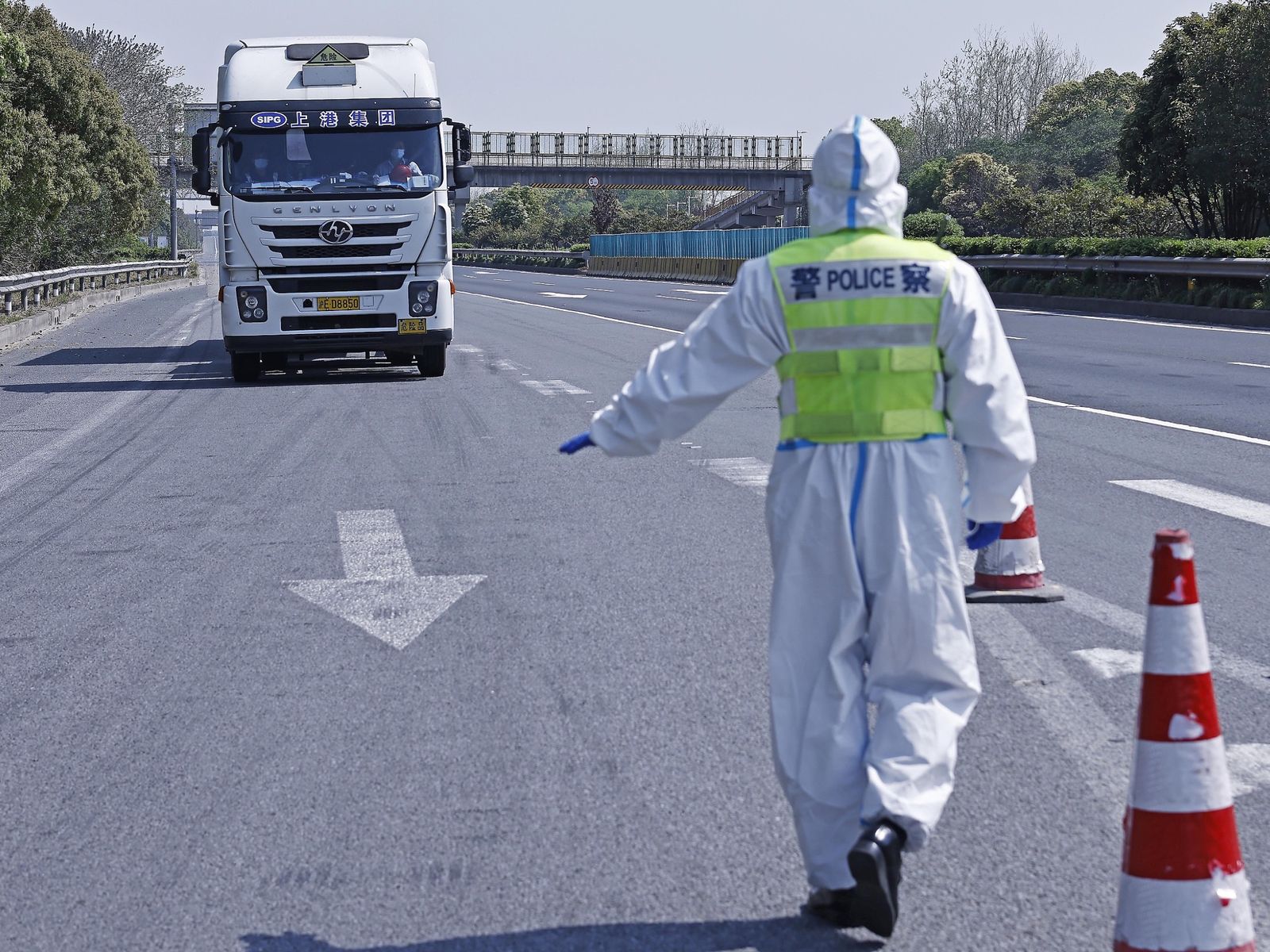 Trucker stopping at checkpoint