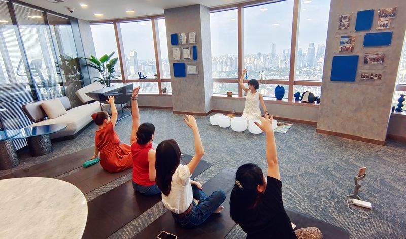 A health and mindfulness class held at Shanghai’s Chamber of Commerce in 2022