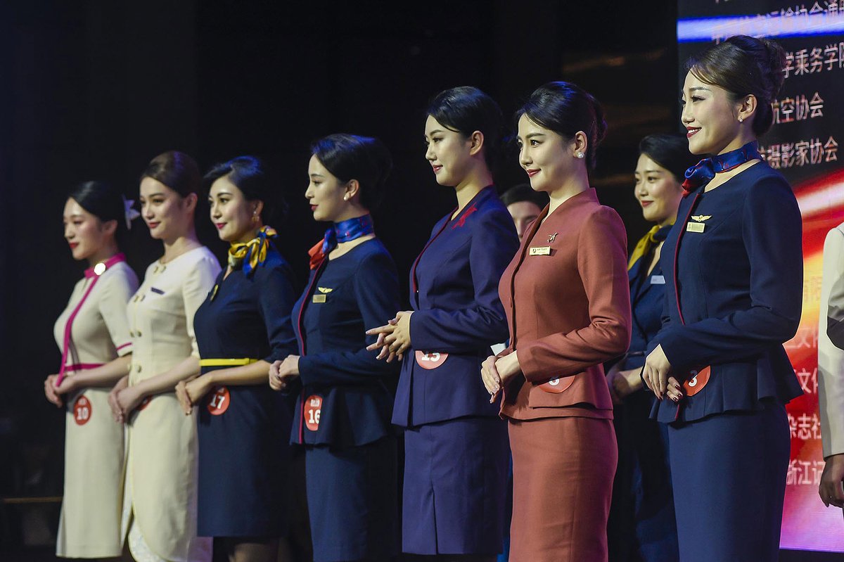 Flight attendants at the finals of the 2022 “Most Beautiful Flight Attendant” competition in Ningbo, Zhejiang