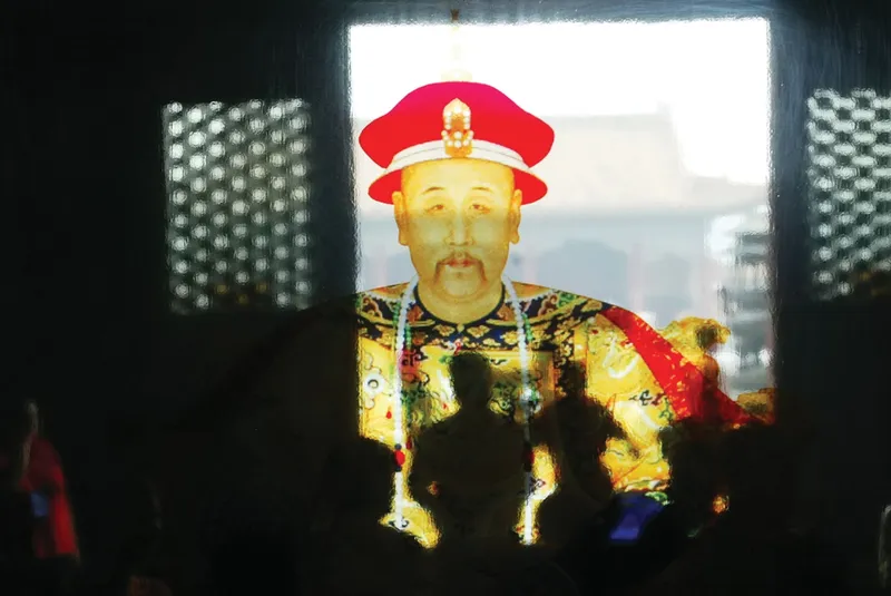 A stained-glass portrait of Qing Emperor Yongzheng greets visitors at the Western Qing Tombs in Yixian county, Hebei
