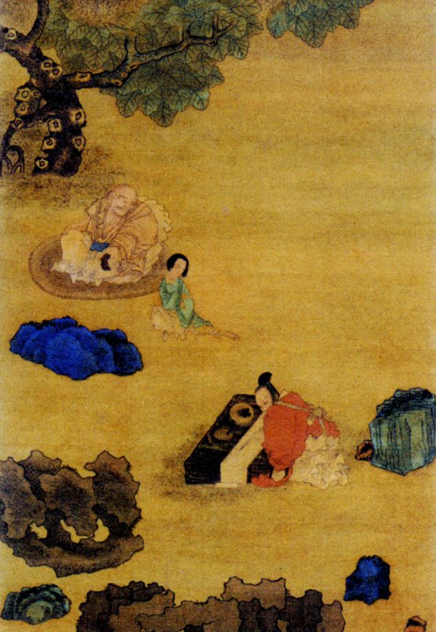 A painting completed by Cui Zizhong (崔子忠) during the Ming Dynasty of Fu Sheng (伏生) teaching scriptures