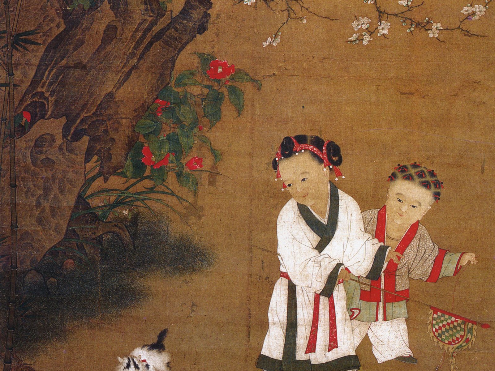 Two kids playing in royal garden in Hangzhou
