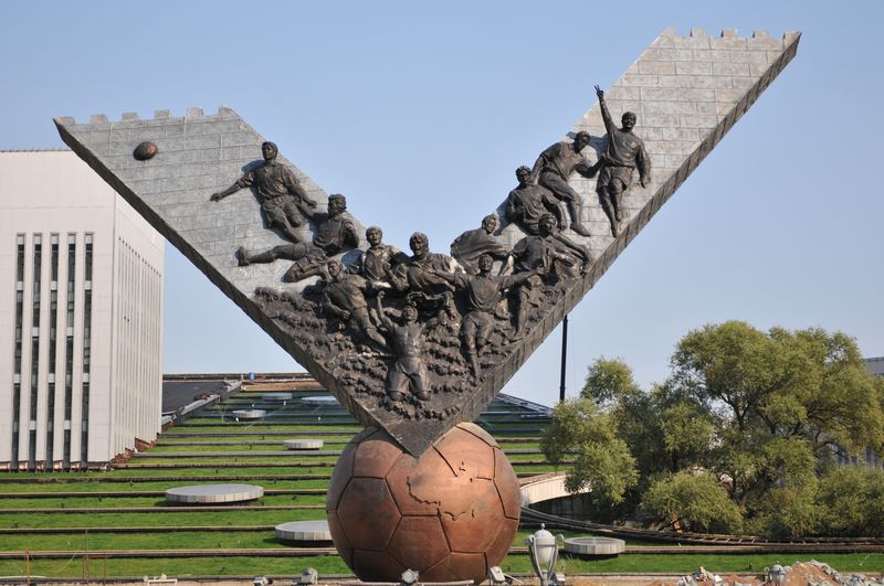 A statue in Shenyang erected to commemorate China's win against Oman in 2001 which secured qualification for the World Cup