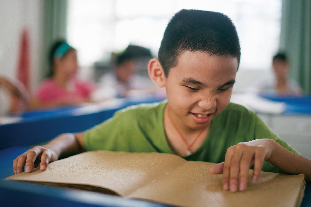 Chinese children with visual impairments learn braille