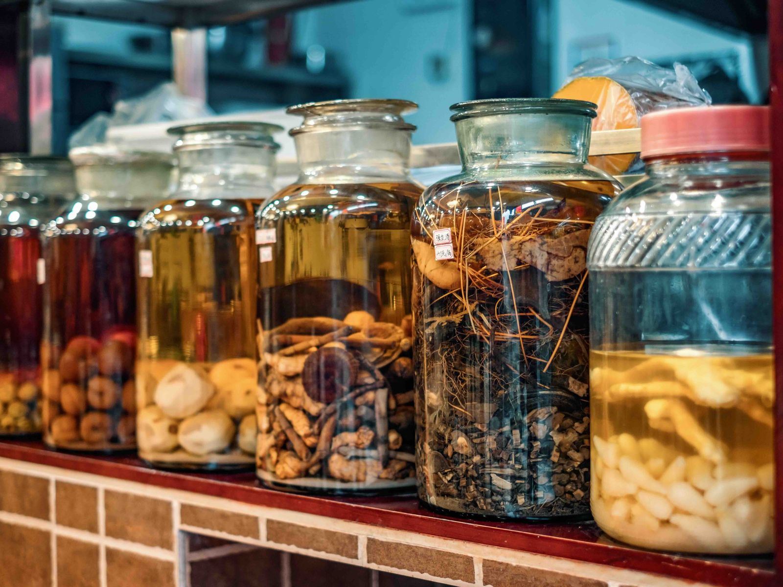 Chinese vats with medicine inside