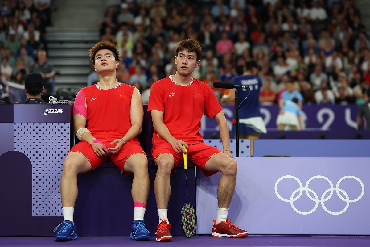 Chinese badminton players Wang Chang and Liang Weikeng at Paris 2024 Olympic