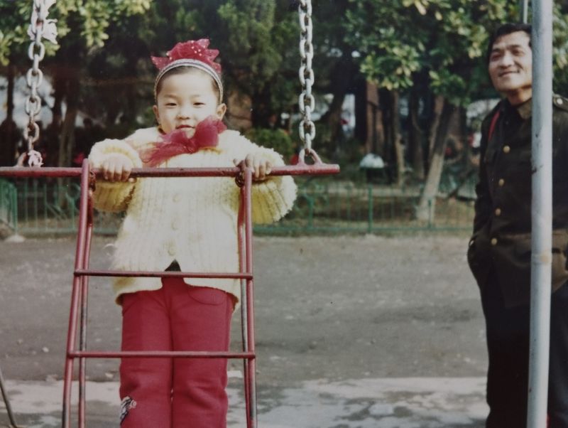 Wang Lin and her father at Ningbo Children’s Park in 1992 (Wang Lin)